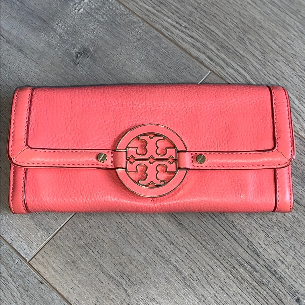 Tory Burch Salmon Pink Leather Wallet